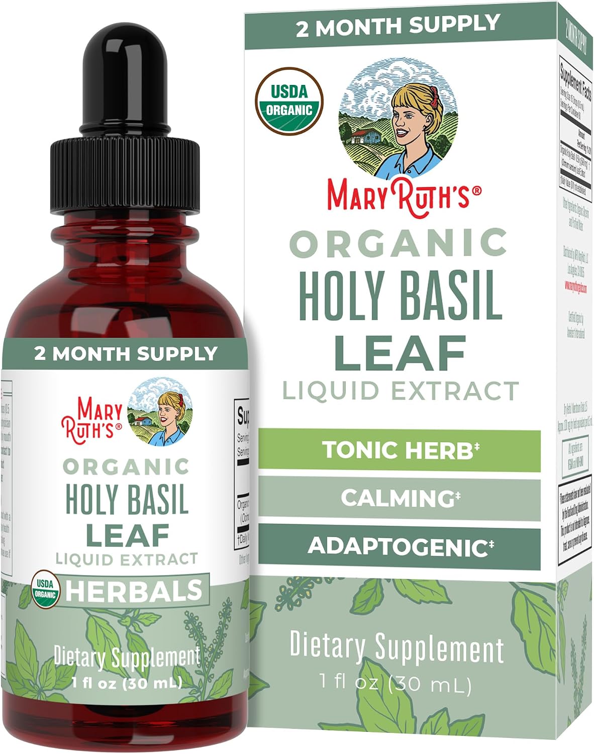 MARYRUTH'S Organic Holy Basil Leaf Liquid Drops, Vegan, Non-GMO, 1oz
