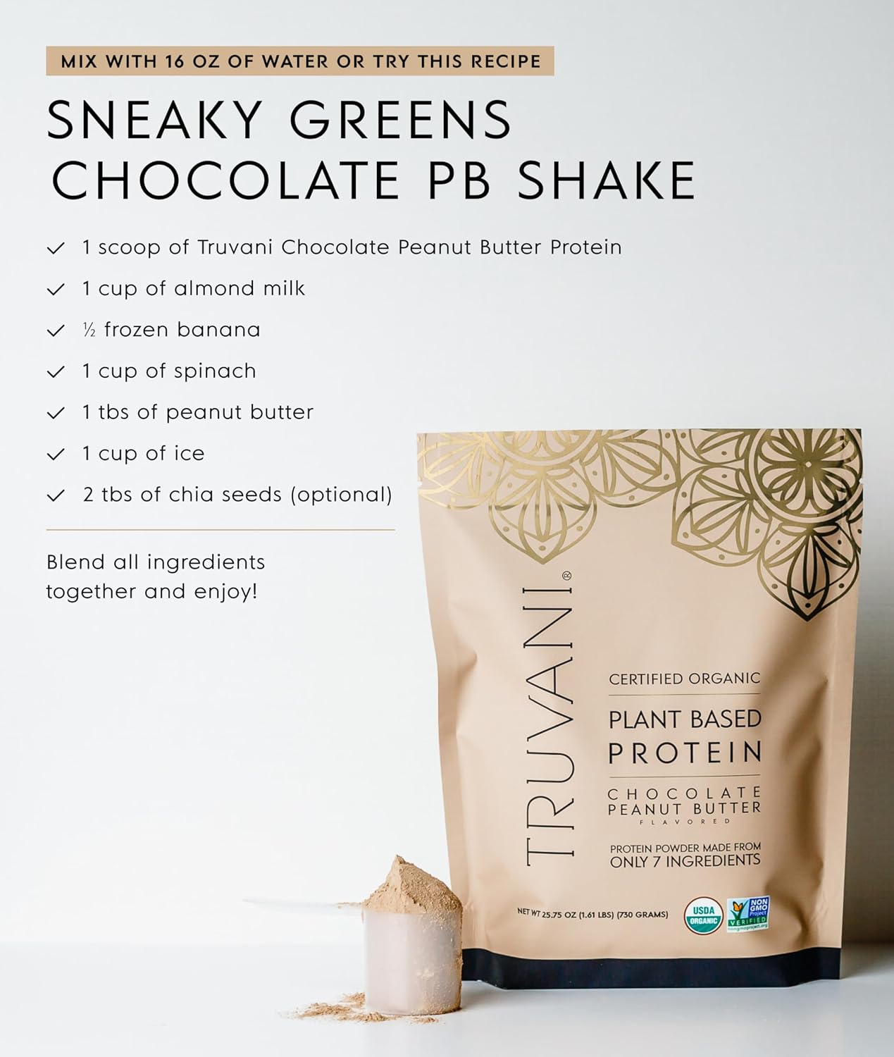 Truvani Organic Plant Based Protein Powder | Chocolate | 1 Serving