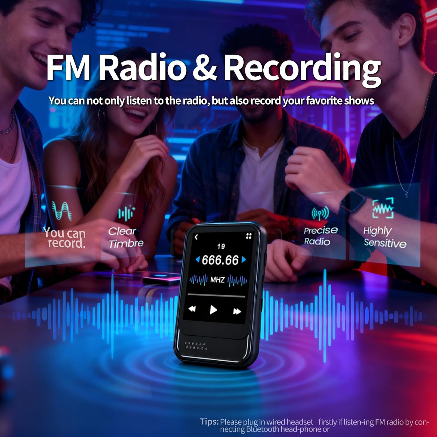 MP3 Player with Bluetooth, Mini MP3 Player with Speaker, Built-in Micro SD Card Slot, Portable Music Player with FM Radio, Video, Voice Recorder
