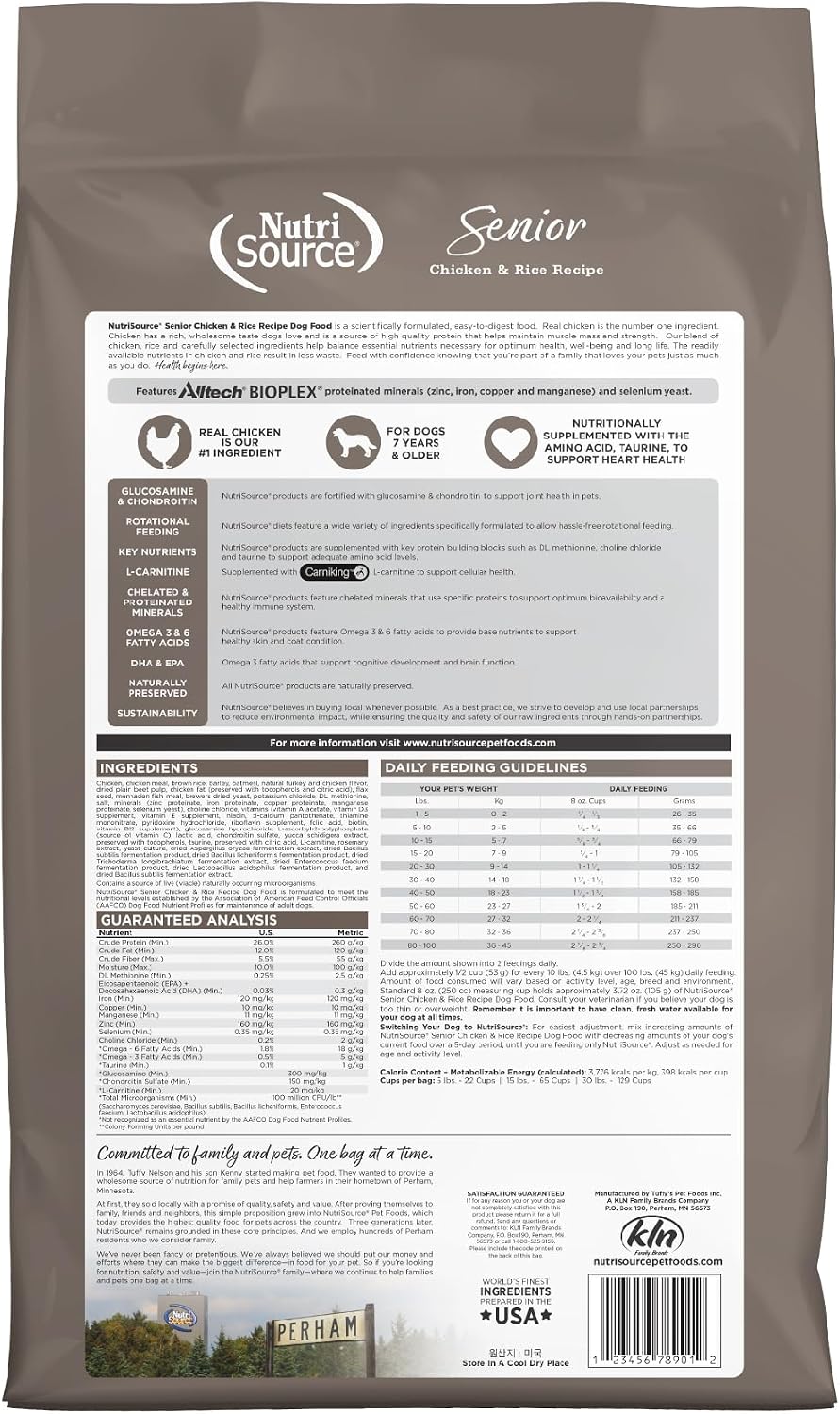 NutriSource Senior Dry Dog Food, Chicken & Rice, 26 lb | Probiotic & Prebiotic Support, Glucosamine & Chondroitin, Grain Inclusive, No Corn Wheat or Soy
