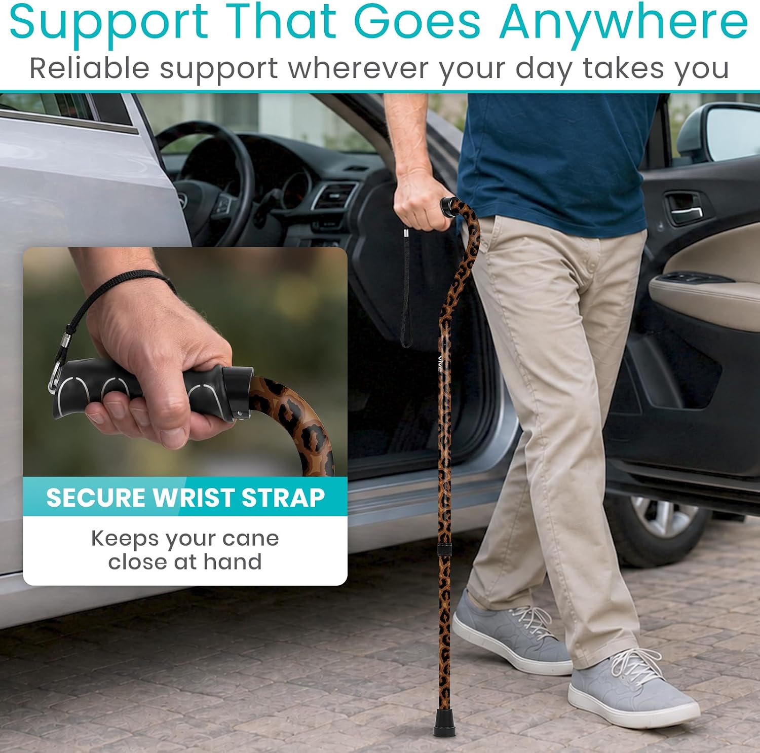 Vive Walking Cane for Women, Men, Elderly - Patented Offset Grip - Lightweight Adjustable Walking Aid with a Non-Slip Tip - Sturdy Balancing Mobility Aid for Seniors