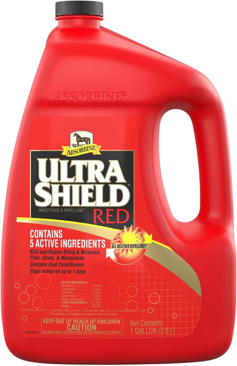 Absorbine UltraShield Red Insecticide & Repellent, 128 fl oz Gallon | Use on Horses & Premise, All-Weather up to 7 Days, Repels & Kills Multiple Species Including Flies, Mosquitoes & Gnats