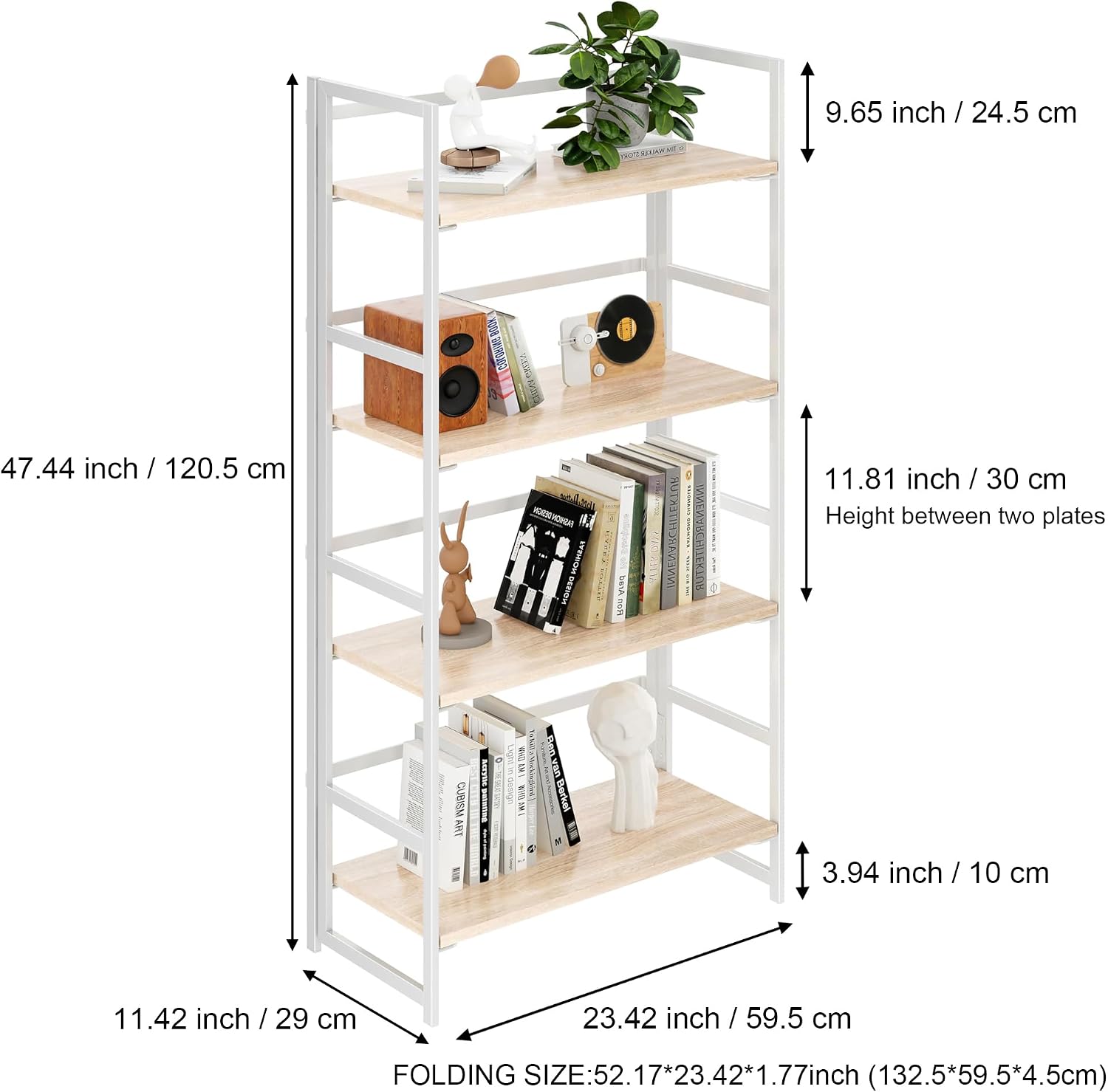 Vintage Multifunctional Folding Bookshelf, No-Assembly Plant Stand Storage Rack Shelves for Home Office (Fire, 5-Tier)