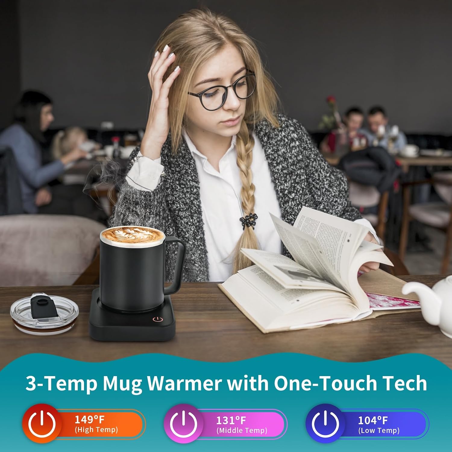 VOBAGA Coffee Mug Warmer for Desk with Auto Shut Off & 3-Temp Settings, Coffee Cup Warmer with Smart Safety Alert Home Office Accessory