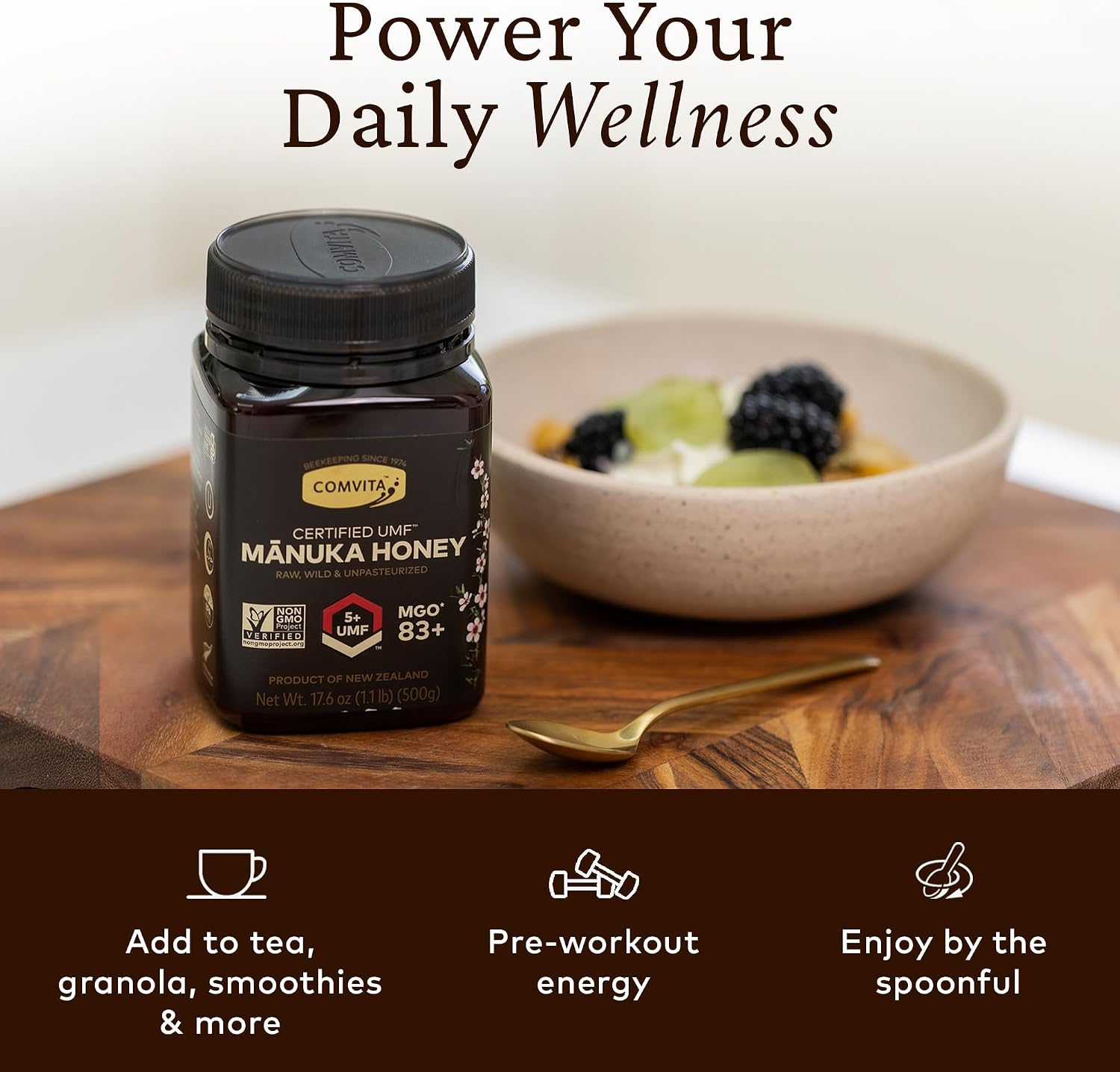 Comvita Manuka Honey UMF 5+ (MGO 83+) Pure, Unpasteurized - 1Kg (32.5 Oz) | Raw Manuka Honey New Zealand, Superfood for Immune Health, Use in Tea, Wild, Monofloral, Non-GMO