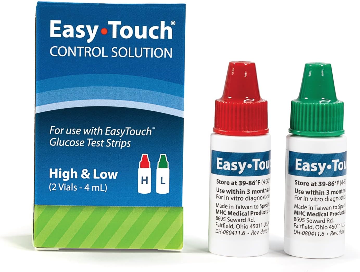 Easy Touch Control Solution Glucose Monitor Kit, Hi & Low, 2 Vials, 4 ml Each | Compatible with EasyTouch Glucose Monitoring System, 4 mL Each