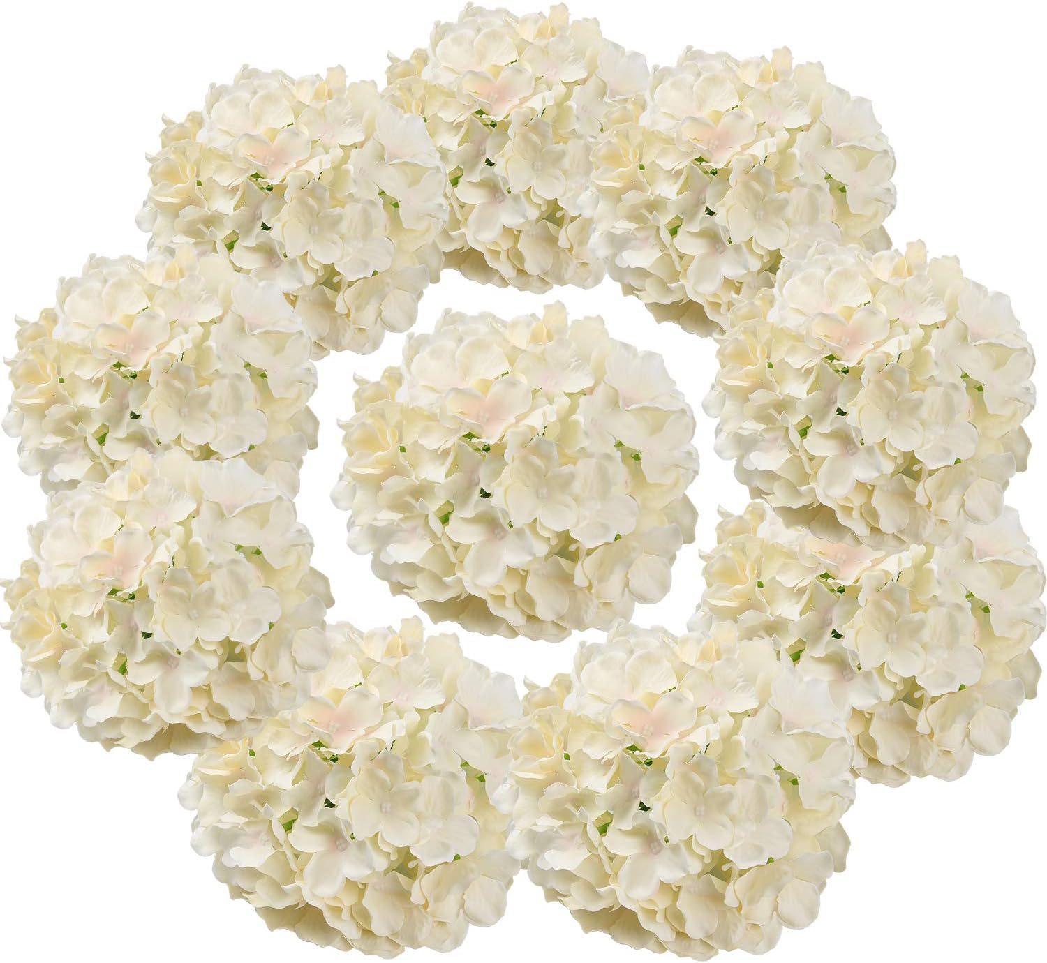 Silk Hydrangea Heads Artificial Flowers Heads with Stems for Home Wedding Decor,Pack of 10 (White)