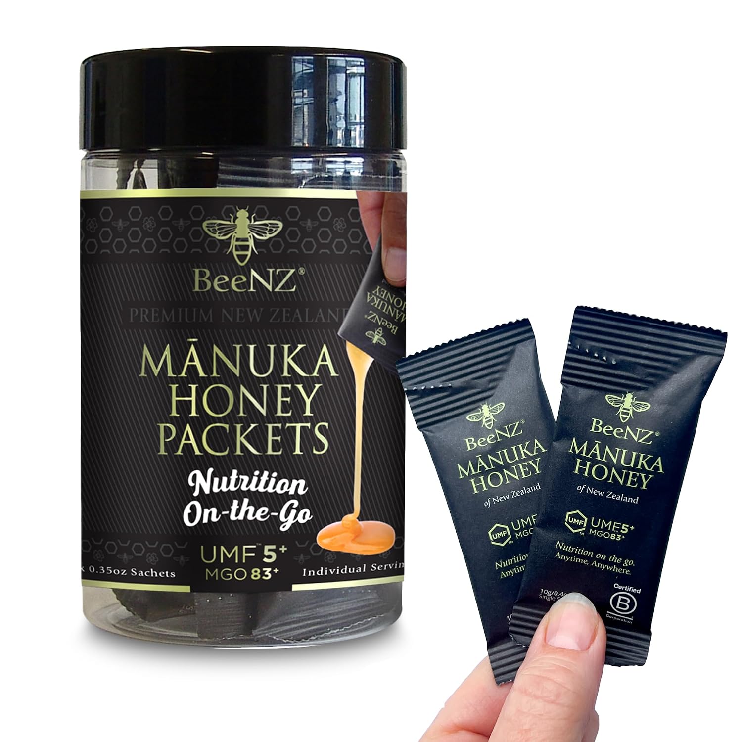 BeeNZ Raw Mānuka Honey, Certified UMF 5+ (MGO 83+), Pure New Zealand Monofloral Mānuka, Natural Sweetener, Superfood for Daily Wellness Support, No Sugar Added, Traceable from Hive to Jar, 17.6 oz/500g