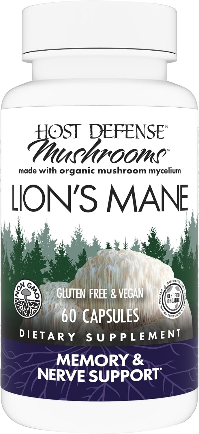 Host Defense Mushrooms Lion's Mane - Brain Health Support Supplement for Focus & Memory Function - Immune & Nervous System Support Supplement- 30 Capsules
