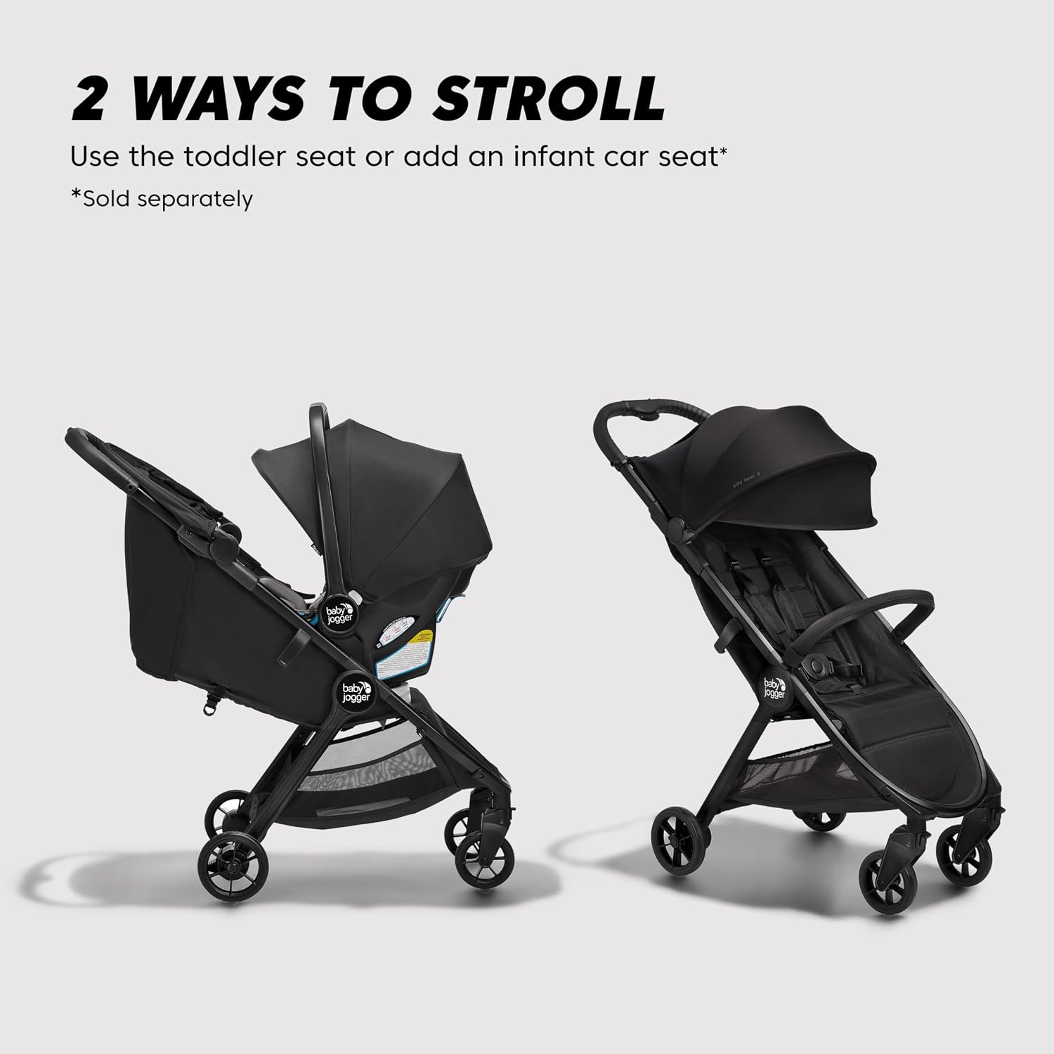 Baby Jogger® City Tour 2 Carry-On Approved Travel Stroller, Ultra-Compact Baby Stroller, Lightweight, Easy Fold, Baby Travel Essential, Pitch Black