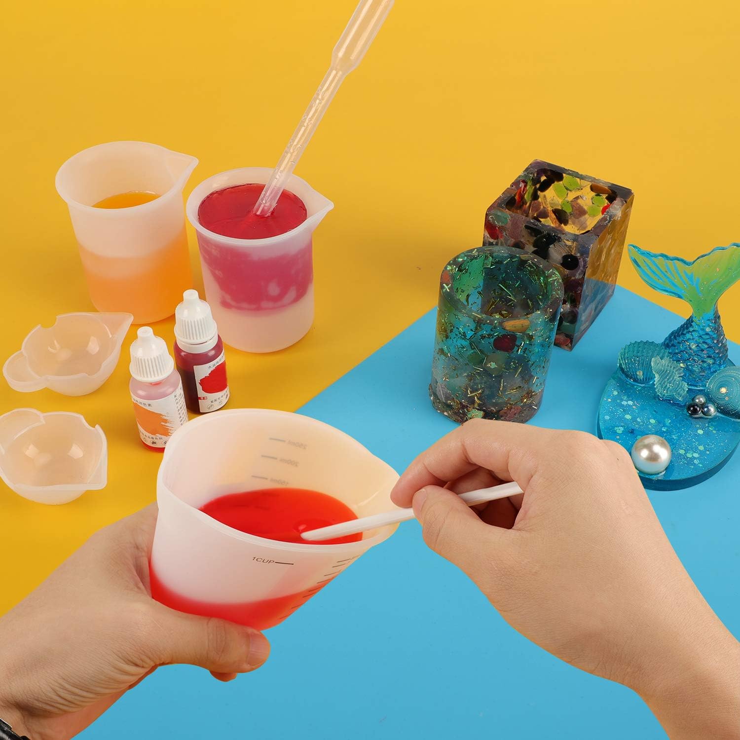 Gartful 500ml & 250ml Large Silicone Measuring Cups, Resin Mixing Cups for Epoxy, Jewelry Casting Molds, Acrylic Paint Pouring, Cup Making