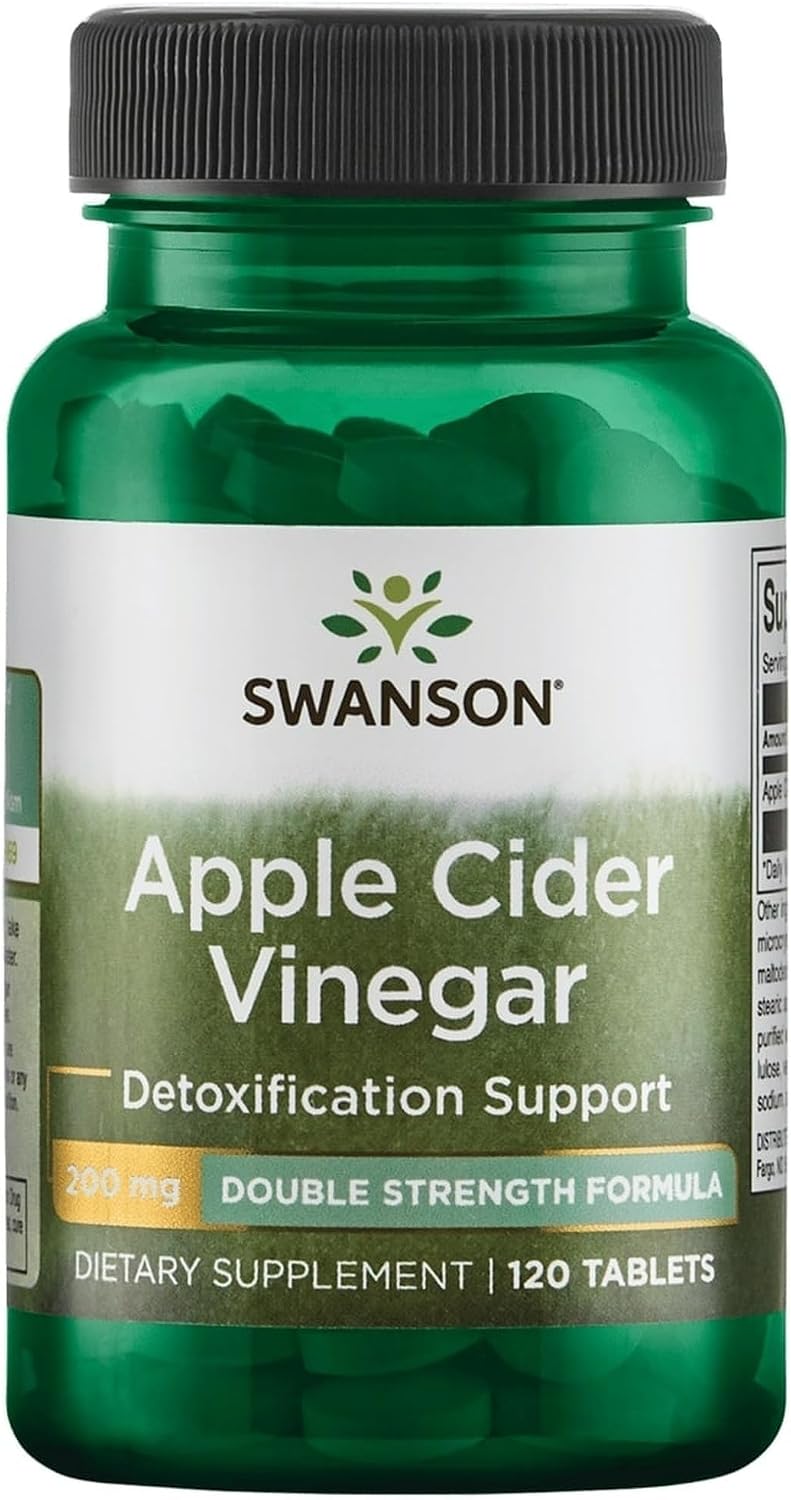 Swanson Double-Strength Apple Cider Vinegar 200 mg, 30 Tablets | Double-Strength Apple Cider Vinegar Acts as a High-Powered System Cleanser in Convenient, Travel-Friendly Tablets