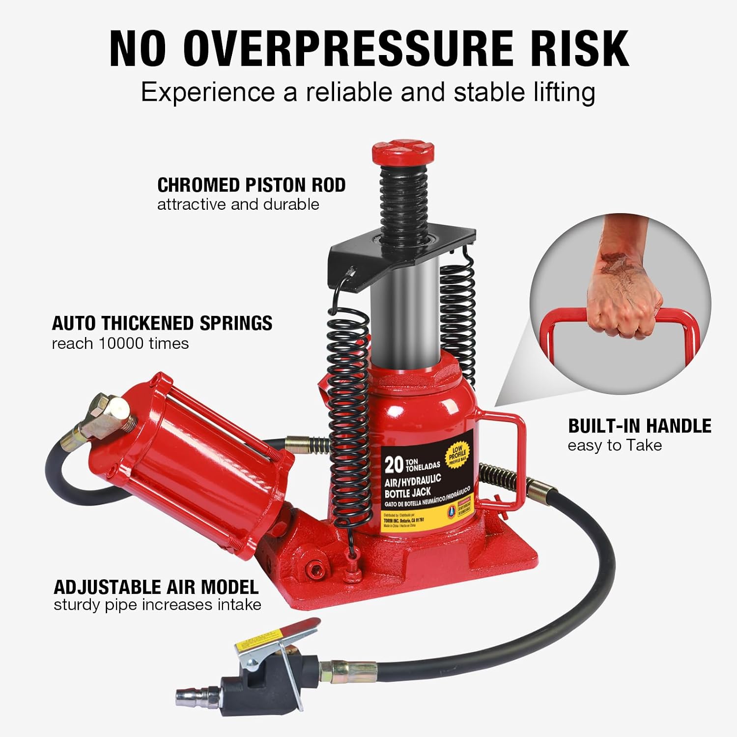 Torin T90413 Big Red Hydraulic Bottle Jack with Carrying Case, 4 Ton (8,000 lb) Capacity