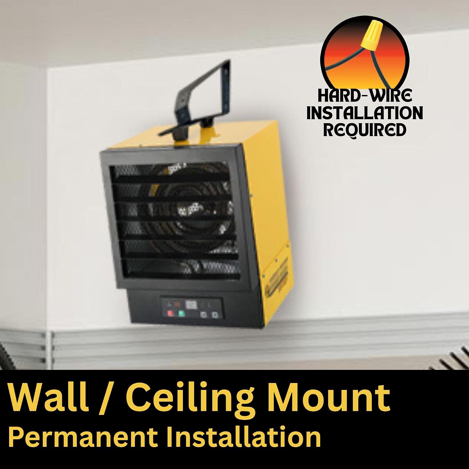 Dura Heat EWH5510 Electric Forced Air Heater with Remote Control 17, 060 Btu, Yellow, Large | NO PLUG Hardwired Install Required, Steel Body, 17