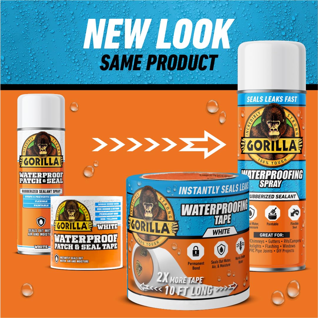 Gorilla Waterproofing Spray, Black, 16 oz, Flexible Rubberized Sealant