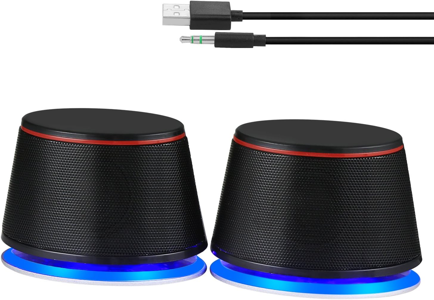 Sanyun SW102 Computer Speakers for Desktop PC Laptop, 2.0 USB Powered | Dual Passive Radiators, Punchy Bass, 3.5mm AUX for Audio, In-Line Volume Control, Plug and Play, Space-Saving (Pair, Black)