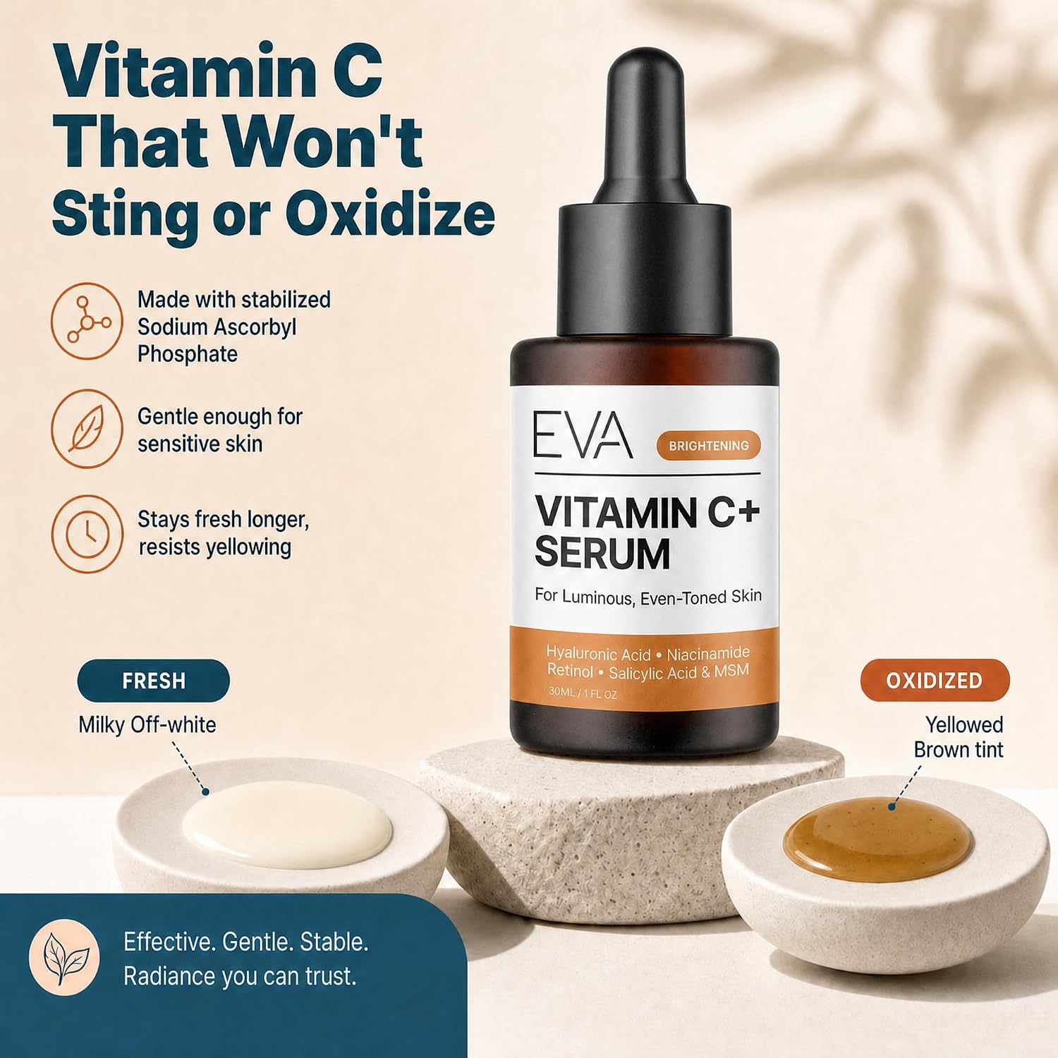 Eva Naturals Vitamin C Serum, Retinol, Niacinamide & Salicylic Acid, 1 oz | Hyaluronic acid, dark spots, brightening, dark spot remover & corrector, anti-aging