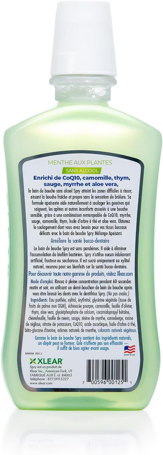 Spry Natural Xylitol Oral Rinse Mouthwash, Spearmint - 16 fl oz (Pack of 1) | Natural, Fluoride Free, Enamel Support, Low Alcohol, Gentle for Sensitive Mouth and Gum, Non-GMO, No Burn