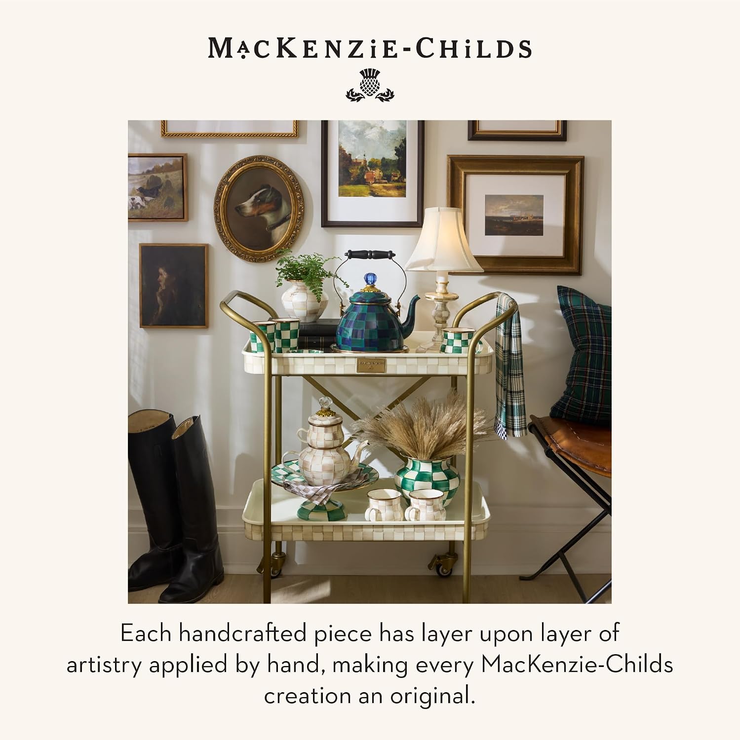 MACKENZIE-CHILDS Cotton Dish Towel, Hydrangea Tea Kettle