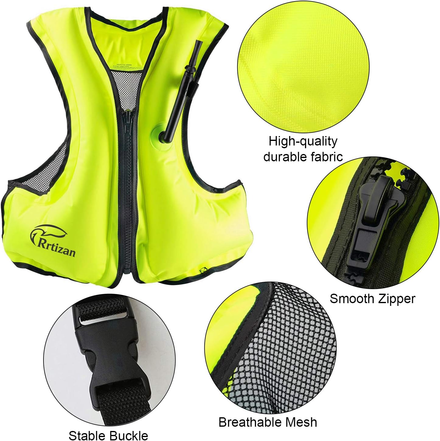 Rrtizan Inflatable Snorkel Vest for Adult, Travel Snorkeling Vest for Swimming, Snorkeling, Paddleboarding, Swim Vest Adult Suitable for 90-220lbs