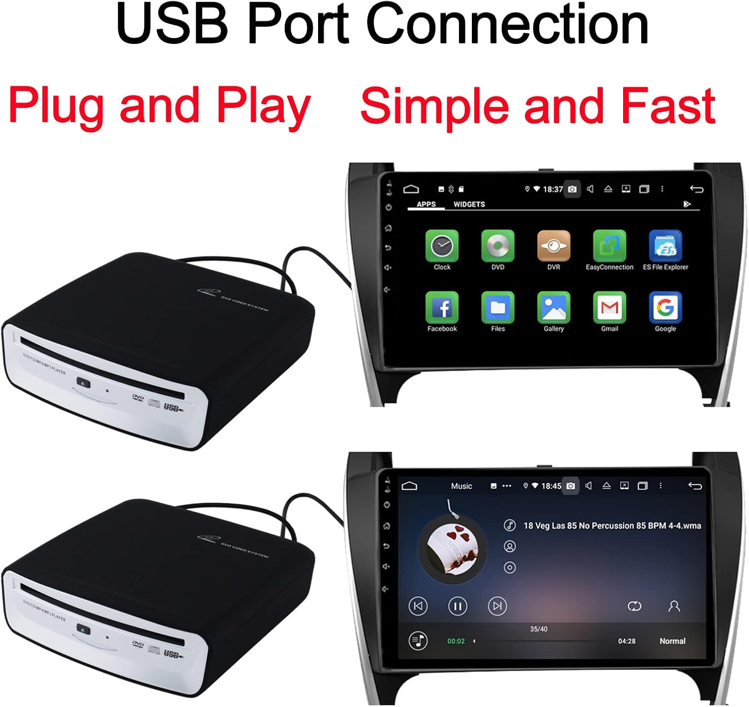 USB External Car Universal CD Player USB Connection Portable CD Player for Car Android Navigation/TV/MacBook pro/Laptops Desktops with Plug and Play