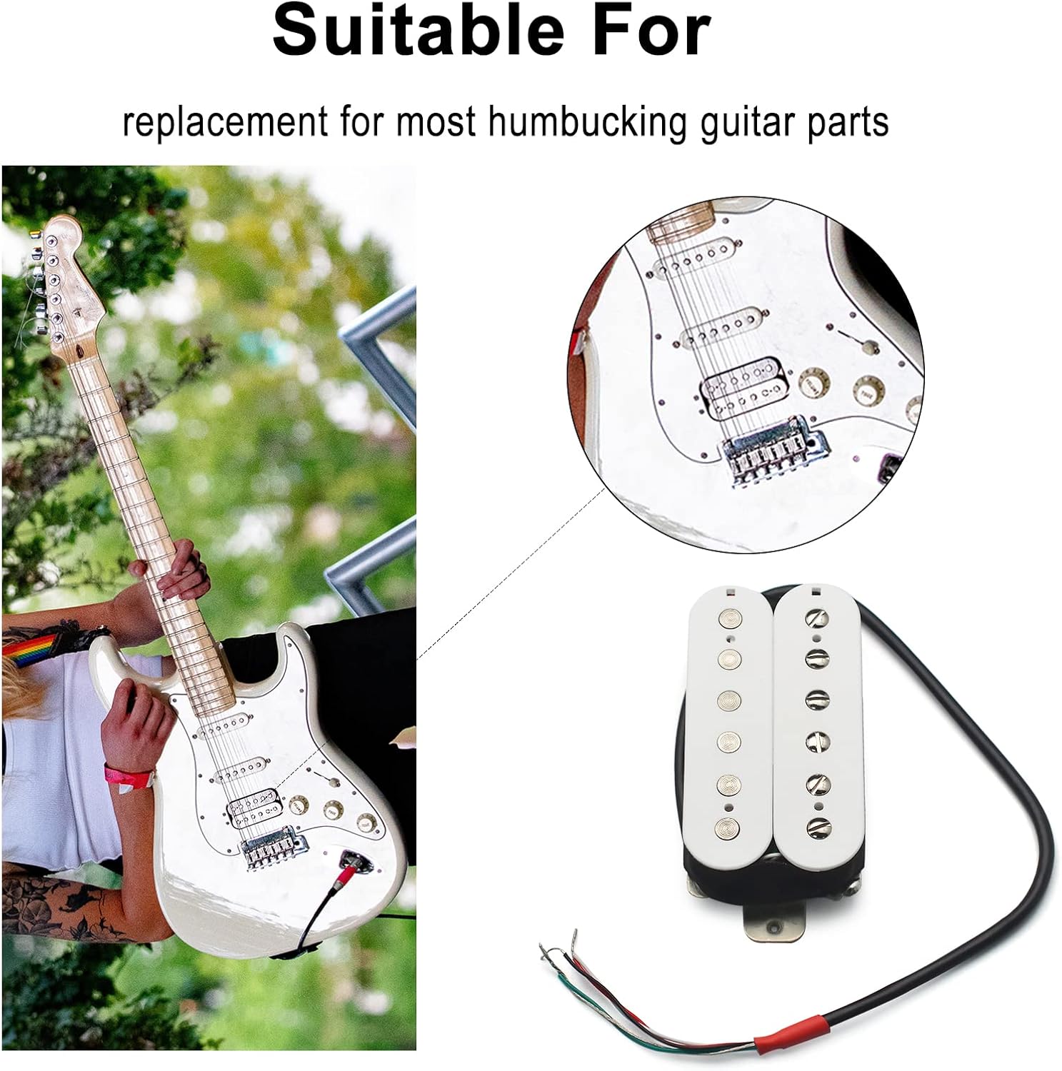 SAPHUE Alnico 5 Humbucker Pickup Double Coil Electric Guitar Pickups Set with Neck and Bridge with Prewired and Screws Parts Accessories Kit Black