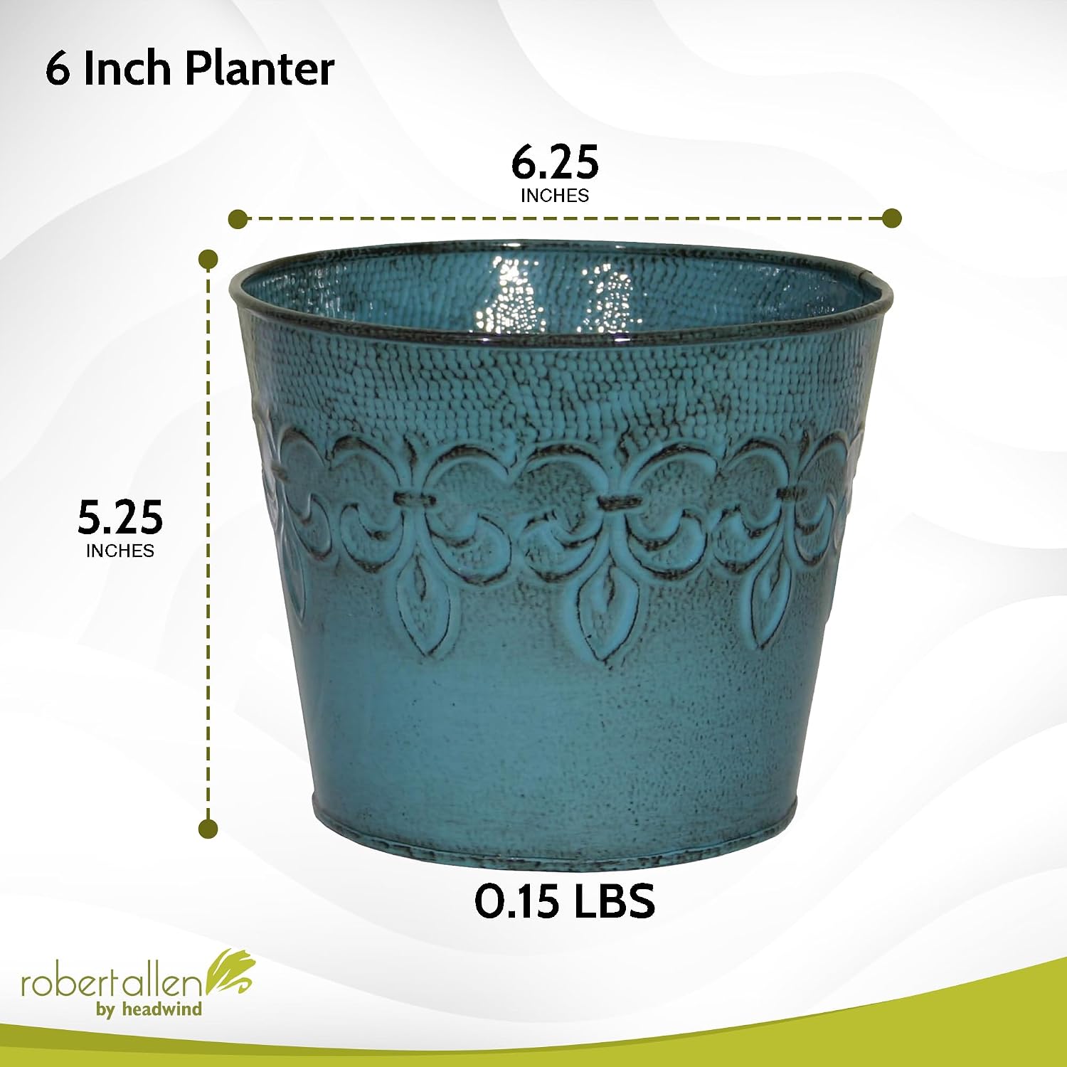 MPT01891 Fluer De Lis Series Metal Planter Flower Pot, 6", Color Tansy Green