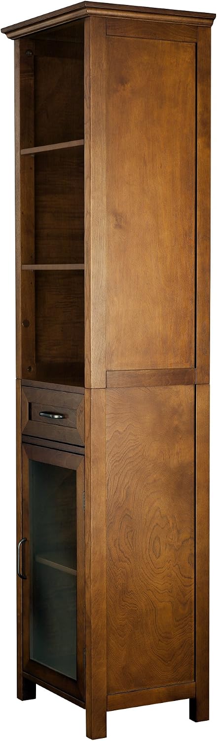 Teamson Home Avery Wooden Bathroom Linen Tower Cabinet with 1 Drawer 3 Adjustable Interior Shelves and 6 Storage Spaces, Oiled Oak