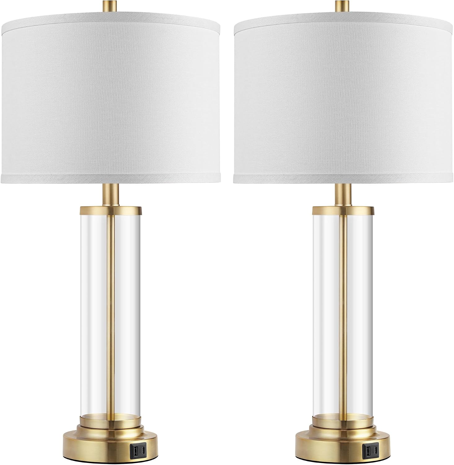 QiMH Lamps for Bedrooms Set of 2, Touch Control Table Lamps with USB A+C Ports, 3-Way Dimmable Bedside Lamp with Fabric Lampshade