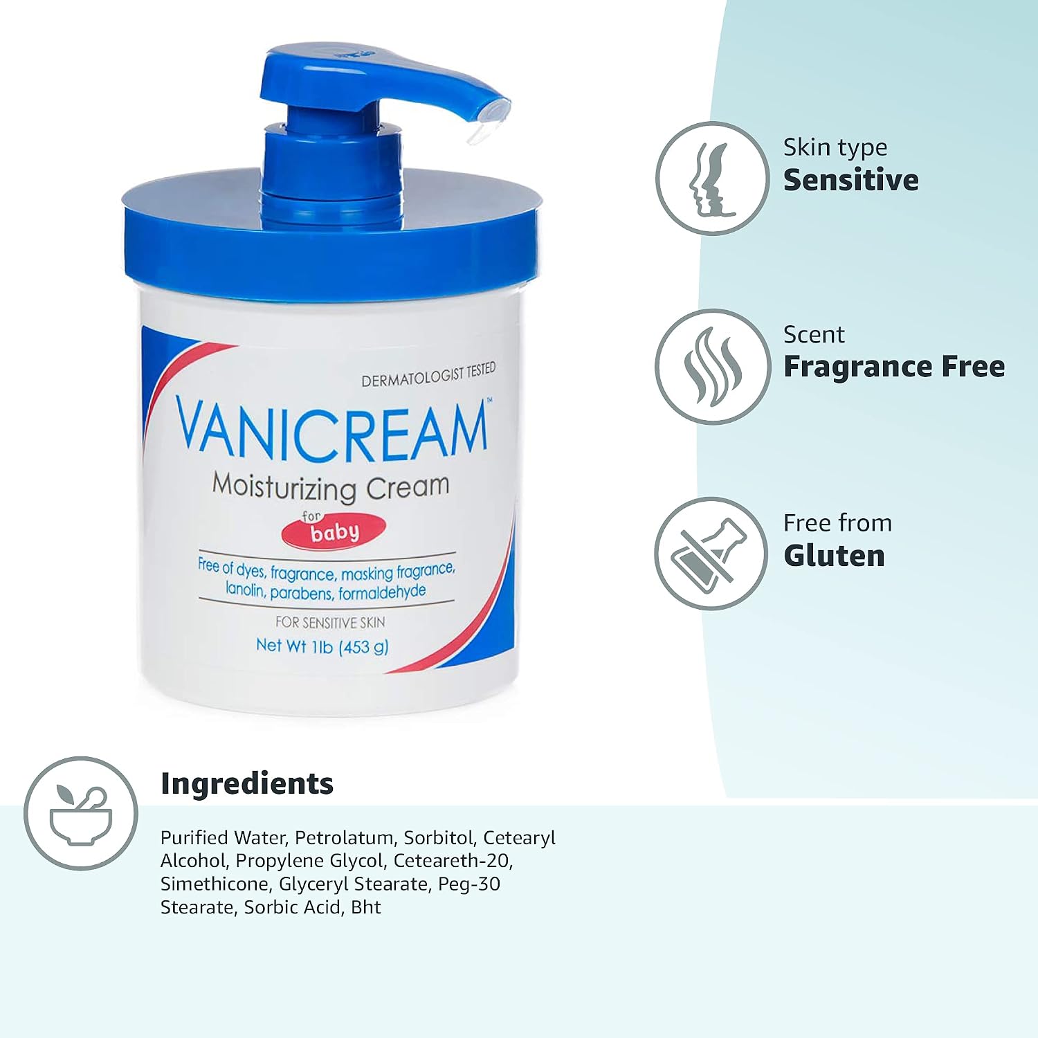 Vanicream Moisturizing Skin Cream for Sensitive Skin 16 oz (Pack of 12)