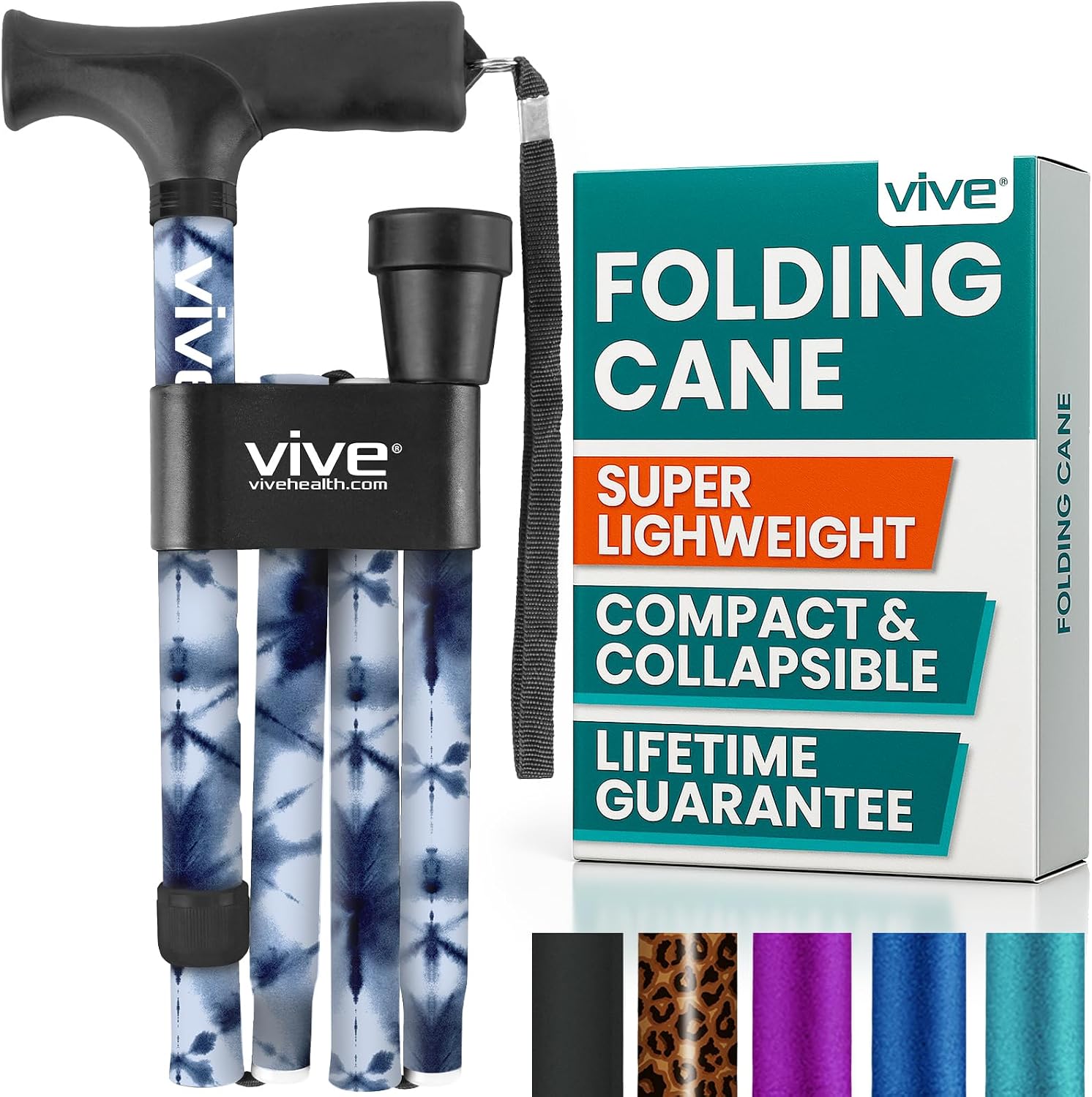 Vive Folding Cane - Foldable Walking Cane for Men, Women - Fold-up, Collapsible, Lightweight, Adjustable, Portable Hand Walking Stick - Balancing Mobility Aid - Sleek, Comfortable | Lightweight, Adjustable, Portable Hand Stick Balancing Mobility Aid Slee…