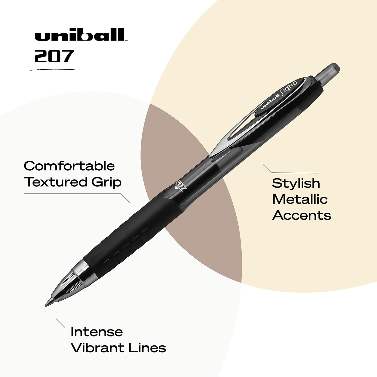 uniball™ 207 Gel Pens, Black Ink, 0.7mm Medium Point, Retractable, 12 Count | Smooth Writing, Fraud-Resistant, uni Super Ink™