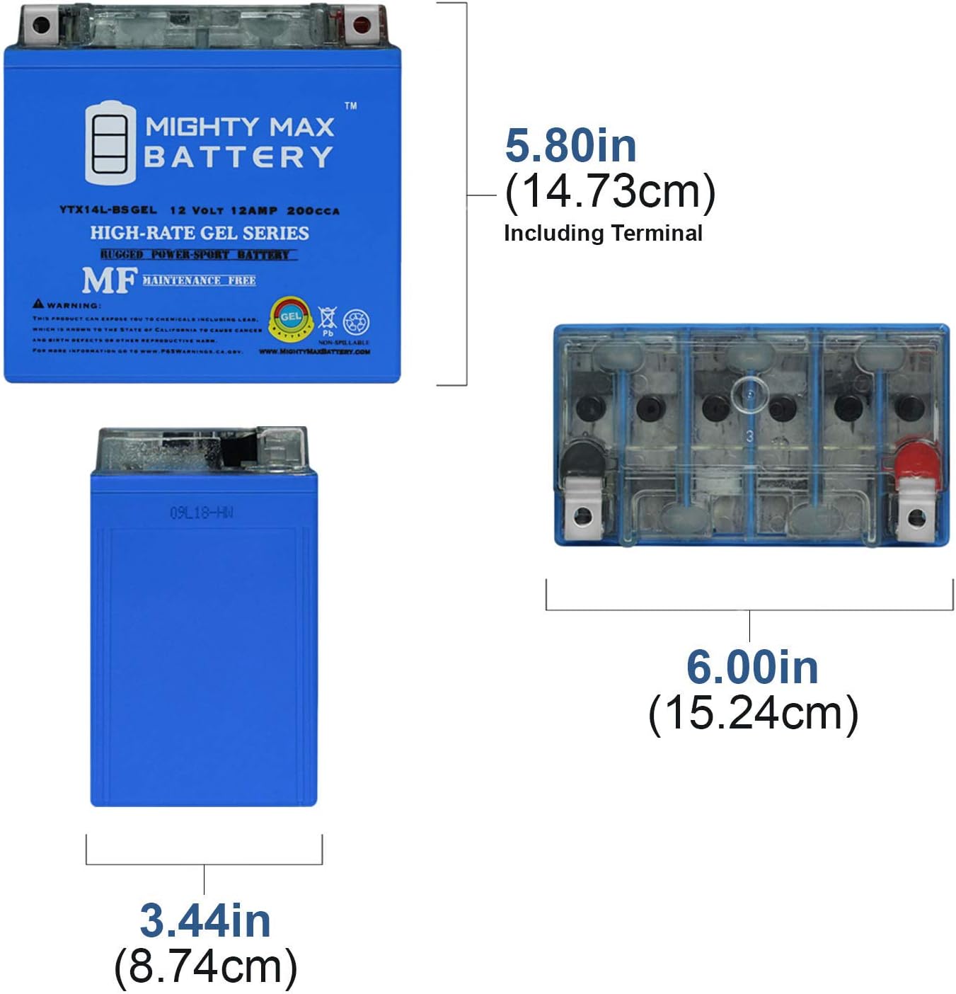 Mighty Max Battery YTX20L-BS GEL -12 Volt 18 AH, GEL Type, 270 CCA, Rechargeable Maintenance Free SLA AGM Motorcycle Battery