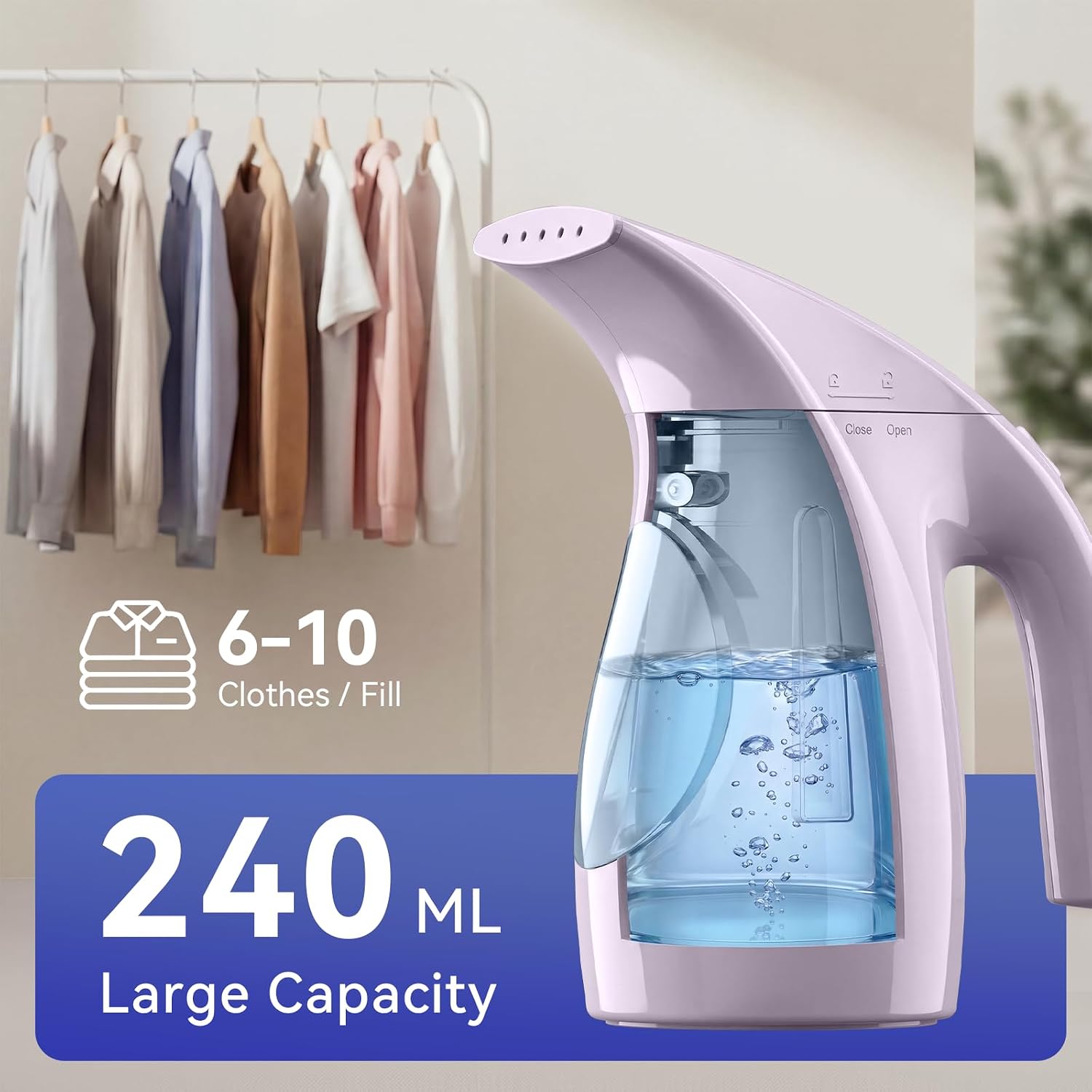 HiLIFE Steamer for Clothes, Portable Handheld Clothing Steamer, 240ml Big Capacity, 700W, Strong Power, Fabric Quick Wrinkle Remover with Brush for Home, Office(ONLY 120V) -Blue