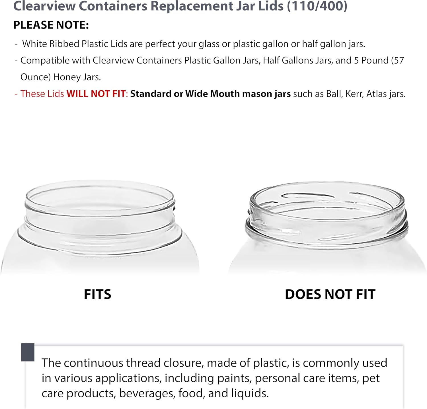1 Pack - 128 oz (1 Gallon) Plastic Storage Jars with 110-400 Leak Proof Black Lids, Food Grade, BPA Free, Hand Wash Only (128oz, BLK, 1PK)