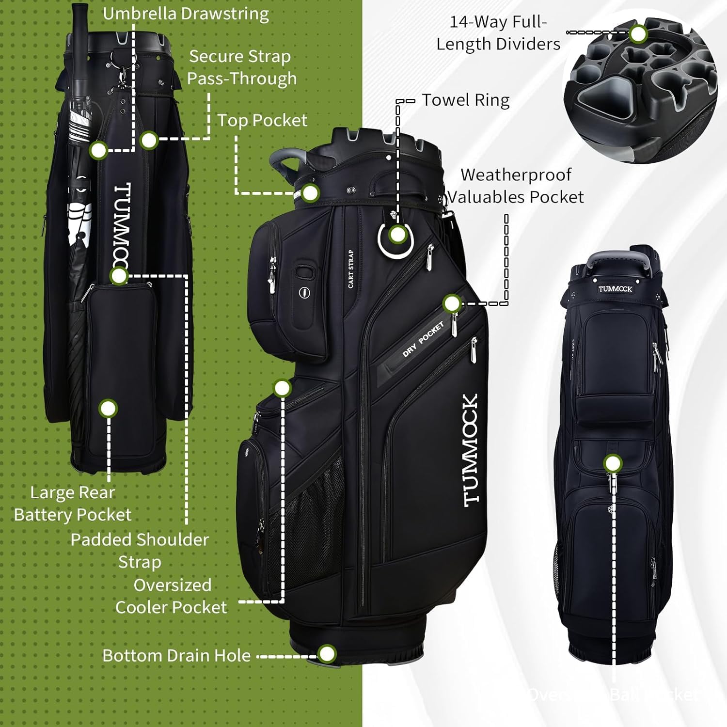 Golf Cart Bag, 14-Way Top Divider with Multiple Storage Pockets, Lightweight & Durable Golf Bag for Men, Cart-Friendly Design