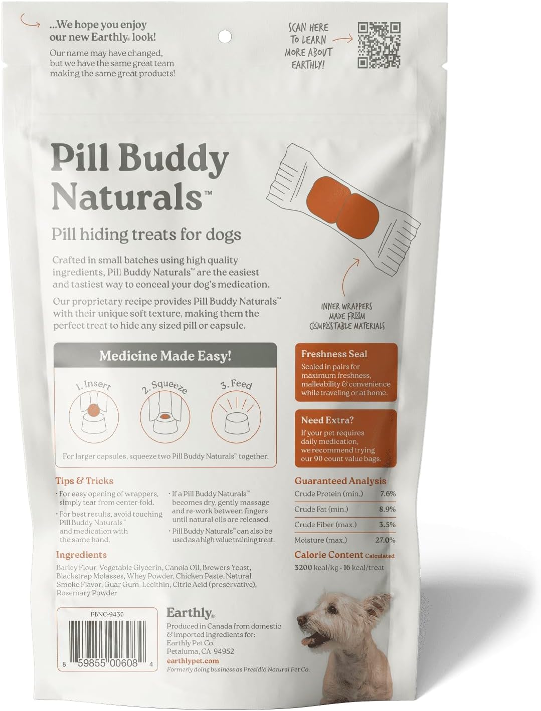 Presidio Earthly Pill Buddy Naturals - PB & Banana Recipe Pill Hiding Treats for Dogs - Make A Perfect Pill Concealing Pocket Or Pouch for Any Size Medication - 30 Servings
