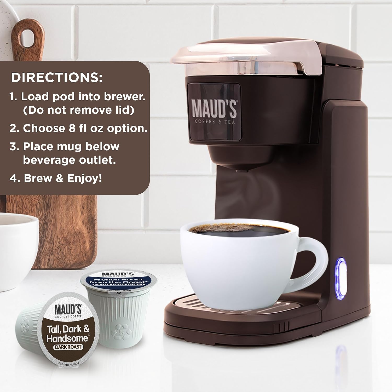 Maud's Dark Roast Coffee Pods, 100ct | Dark Roast Coffee in Single Serve Pods – Compatible with Keurig Coffee Makers