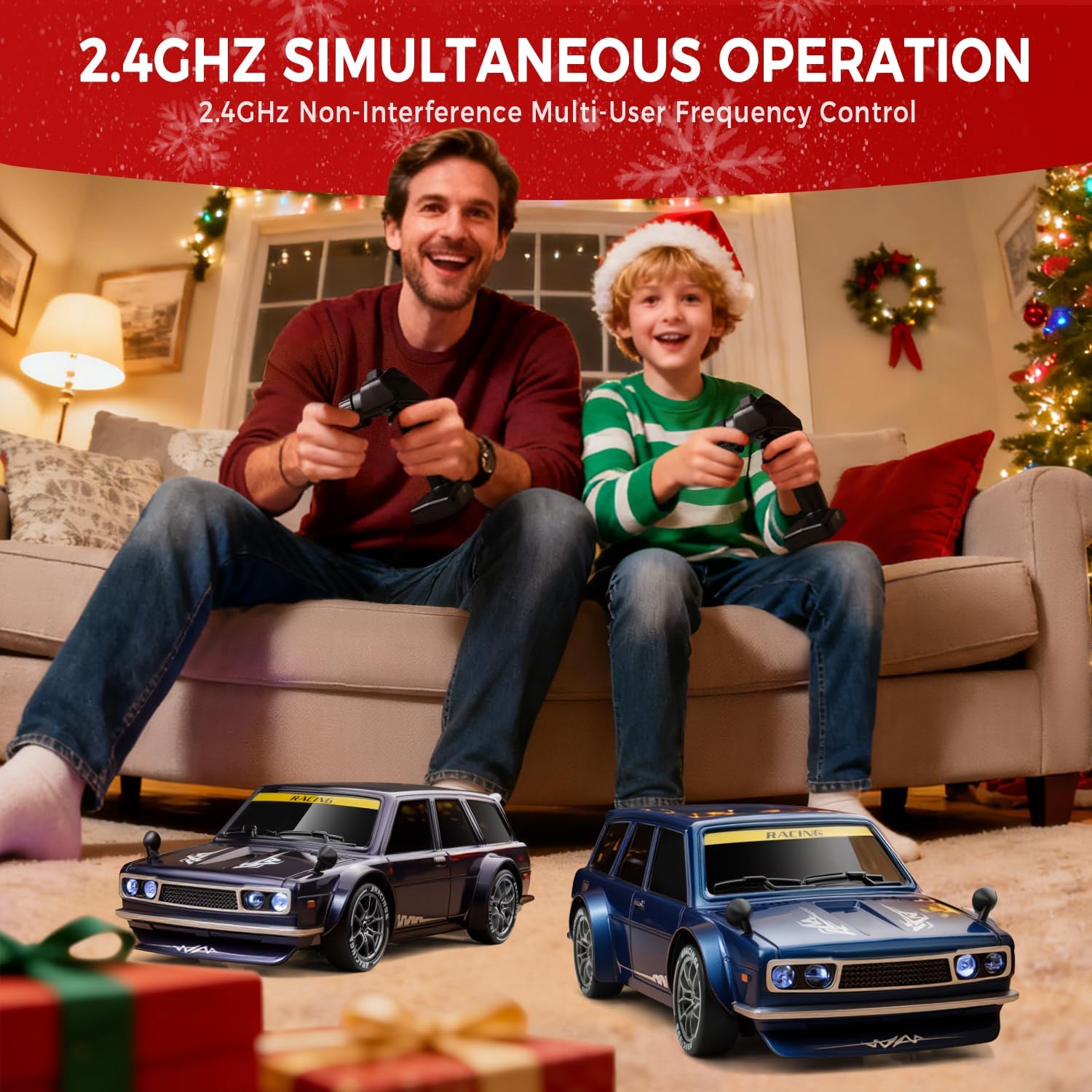 RC Drift Car Purple Racing Livery 1/24 Remote Control Car for Adult | 20KM/H 4WD Low/High Speed RC Cars with LED Lights, Extra Drifting Tires, Vehicle for Kids Boys Girls Beginners Indoor Outdoor