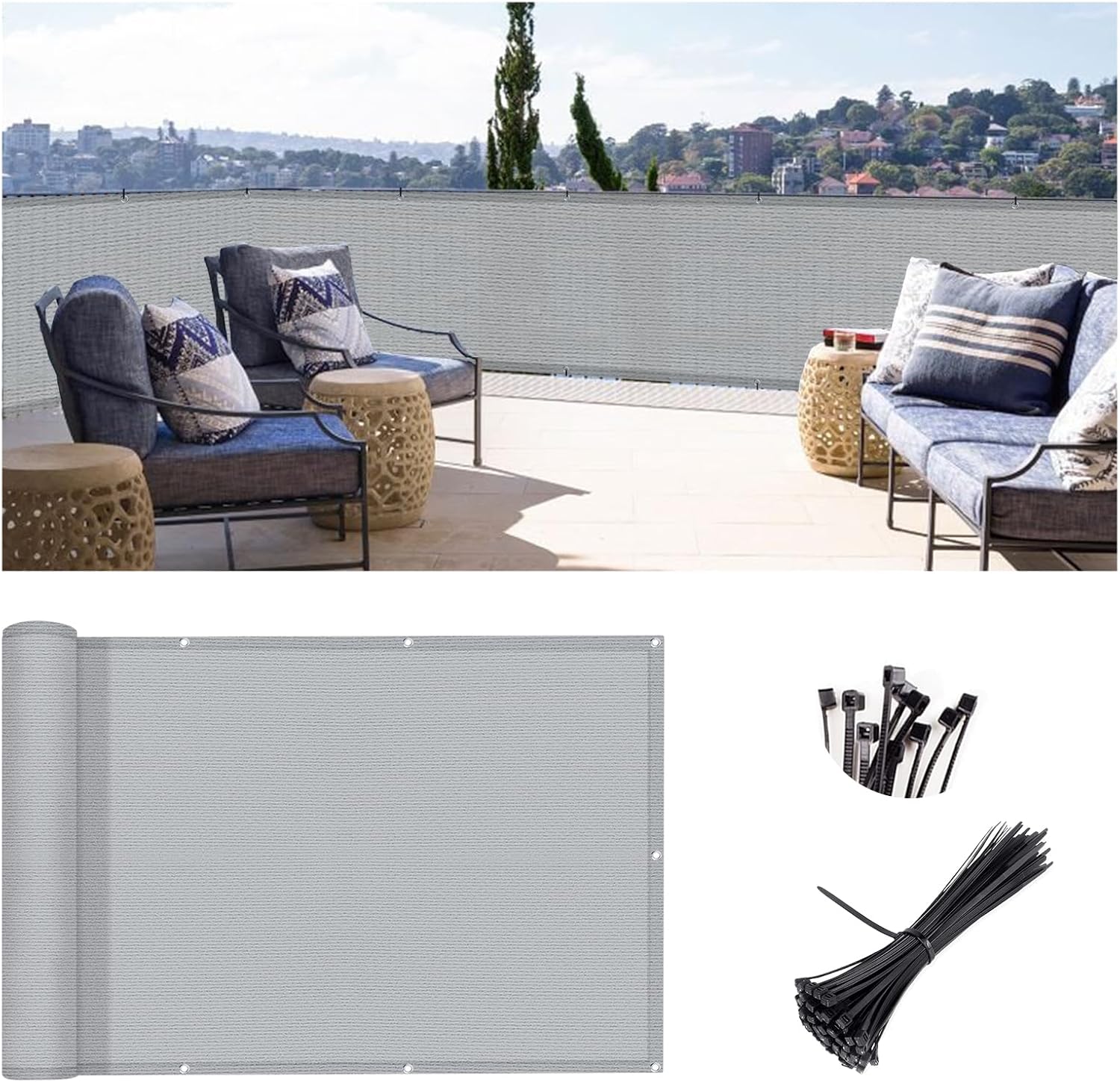 SUNLAX 3'x10' Black Balcony Privacy Screen Fence Windscreen 90% UV Block