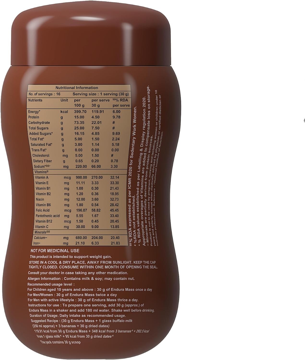 Endura Mass Weight Gainer 500gms- Chocolate Flavour