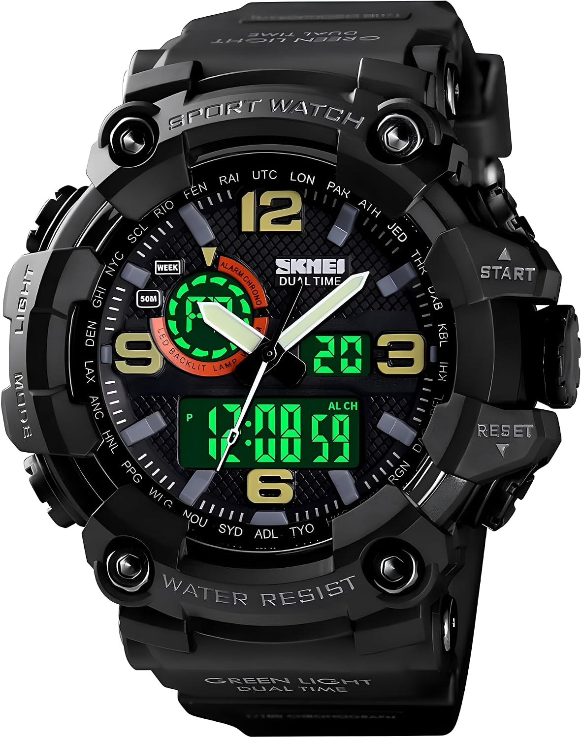Gosasa Men's Large Face Outdoor Sports Watches Military S-Shock Watch Waterproof, Backlight, Alarm, Stopwatch Features - Rugged Wristwatch for Training, Hiking, and Adventure