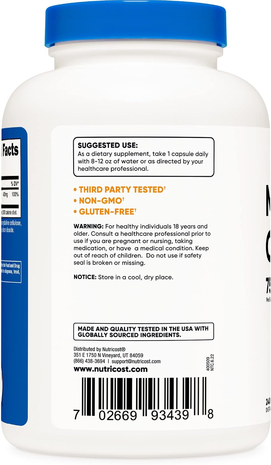 Nutricost Magnesium Oxide 750mg, 240 Capsules, 420mg of Magnesium, GMO-Free | Gluten Free