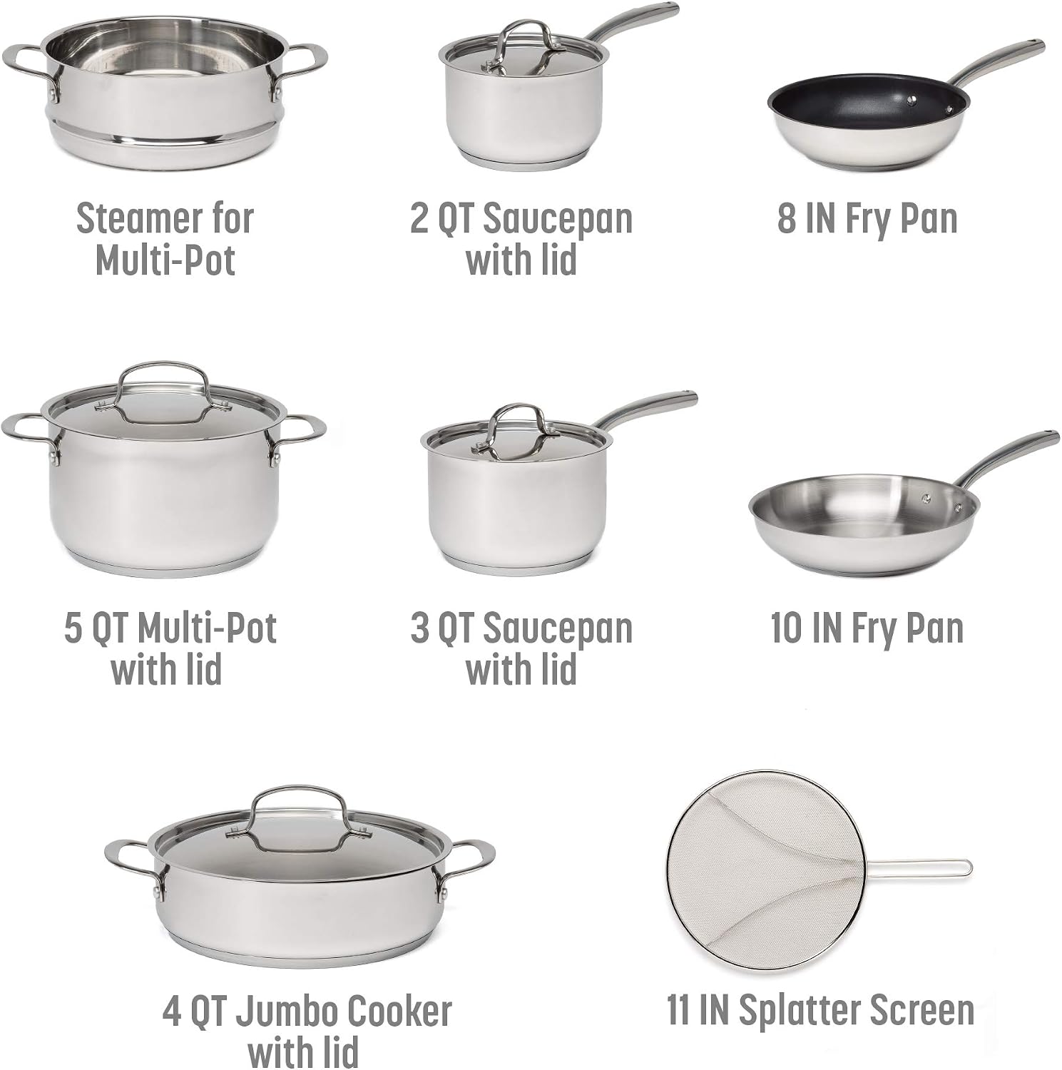 Goodful 12-Piece Classic Stainless Steel Cookware Set with Tri-Ply Base for Even Heating, Durable, Impact Bonded Pots and Pans
