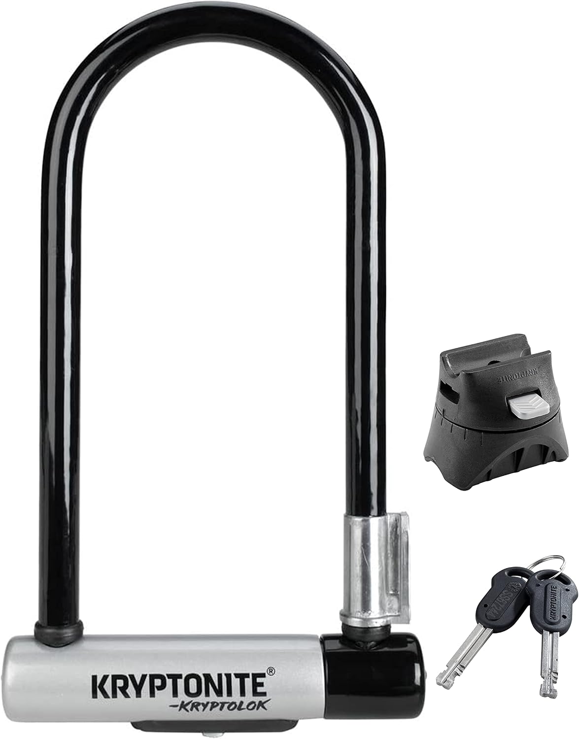 Kryptonite Kryptolok Standard Bike U-Lock, Heavy Duty Anti-Theft Bicycle U Lock, 12.7mm Shackle with Mounting Bracket and Keys