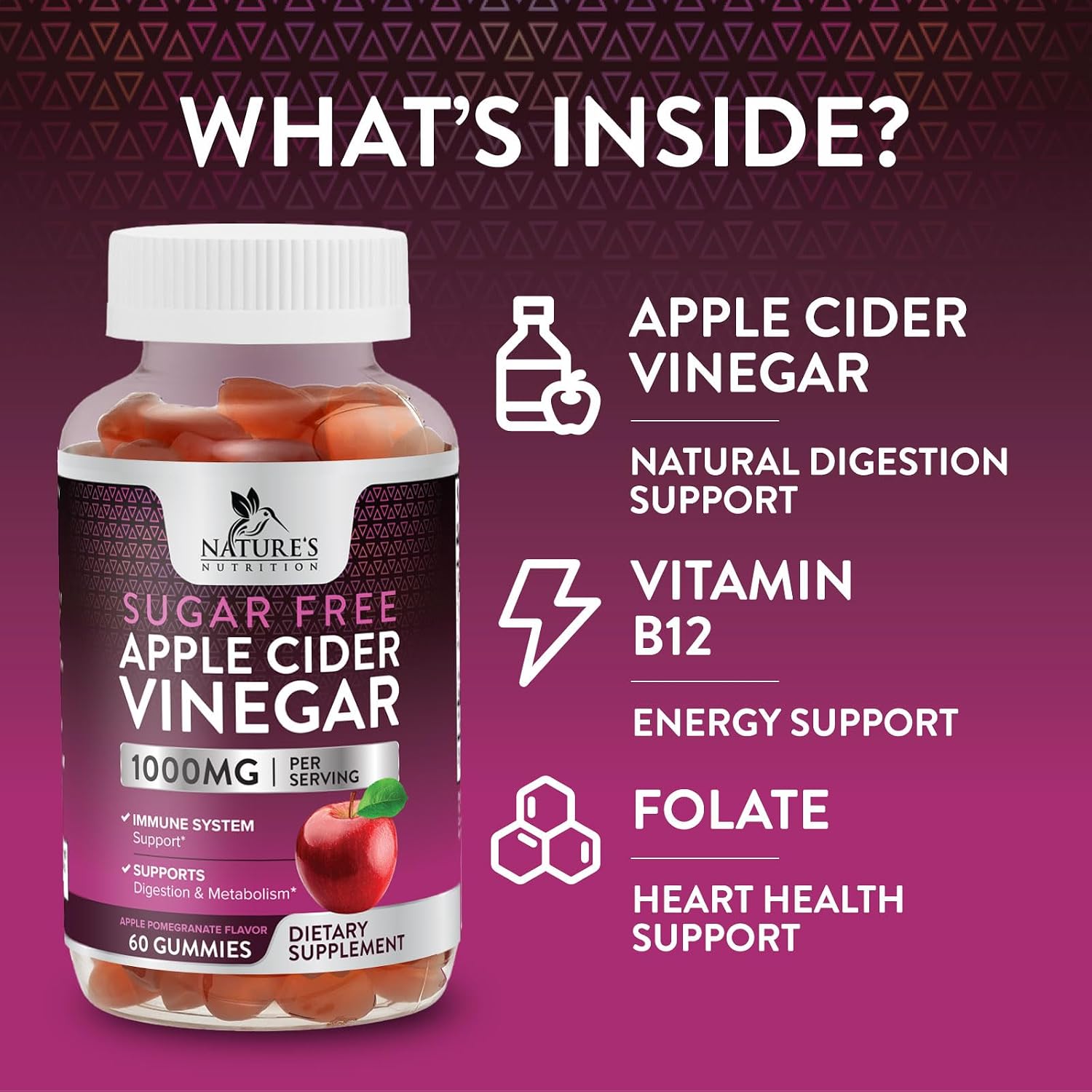 Apple Cider Vinegar Gummies for Weight Loss - Sugar Free - Max Strength ACV Gummy with Vitamin B12 & The Mother - Metabolism & Energy Support