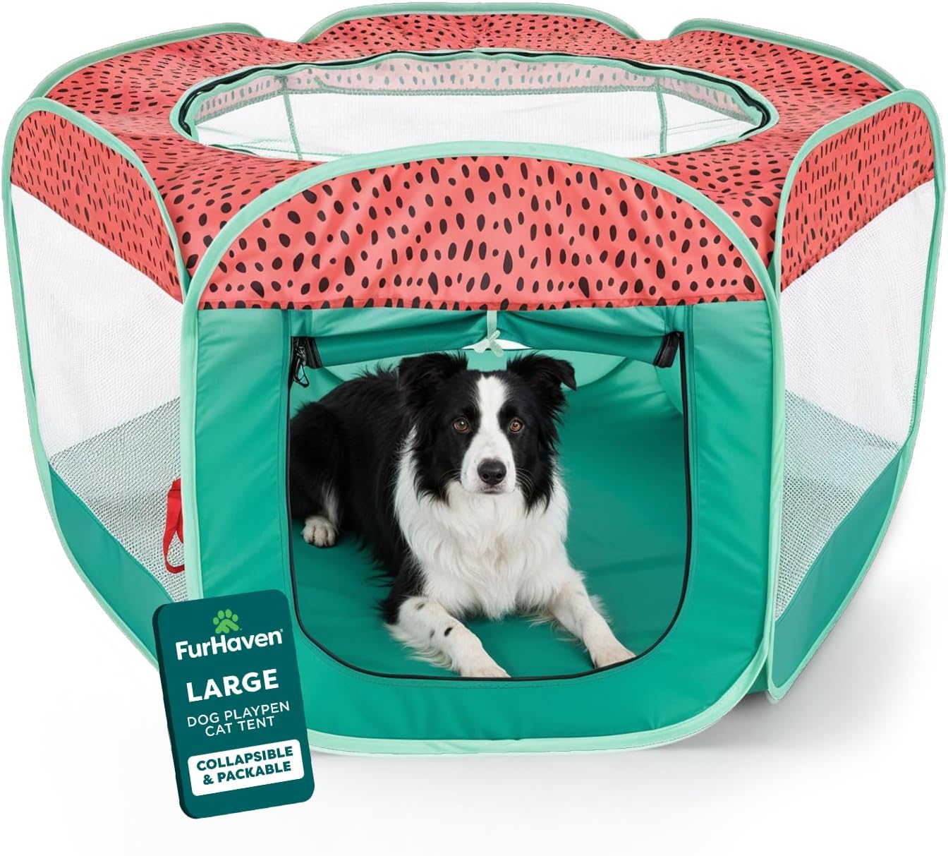 Furhaven Portable Dog Playpen Cat Tent, Pet playground,Kennel foldable indoor outdoor zippered puppy crate - Hunter Green, Medium
