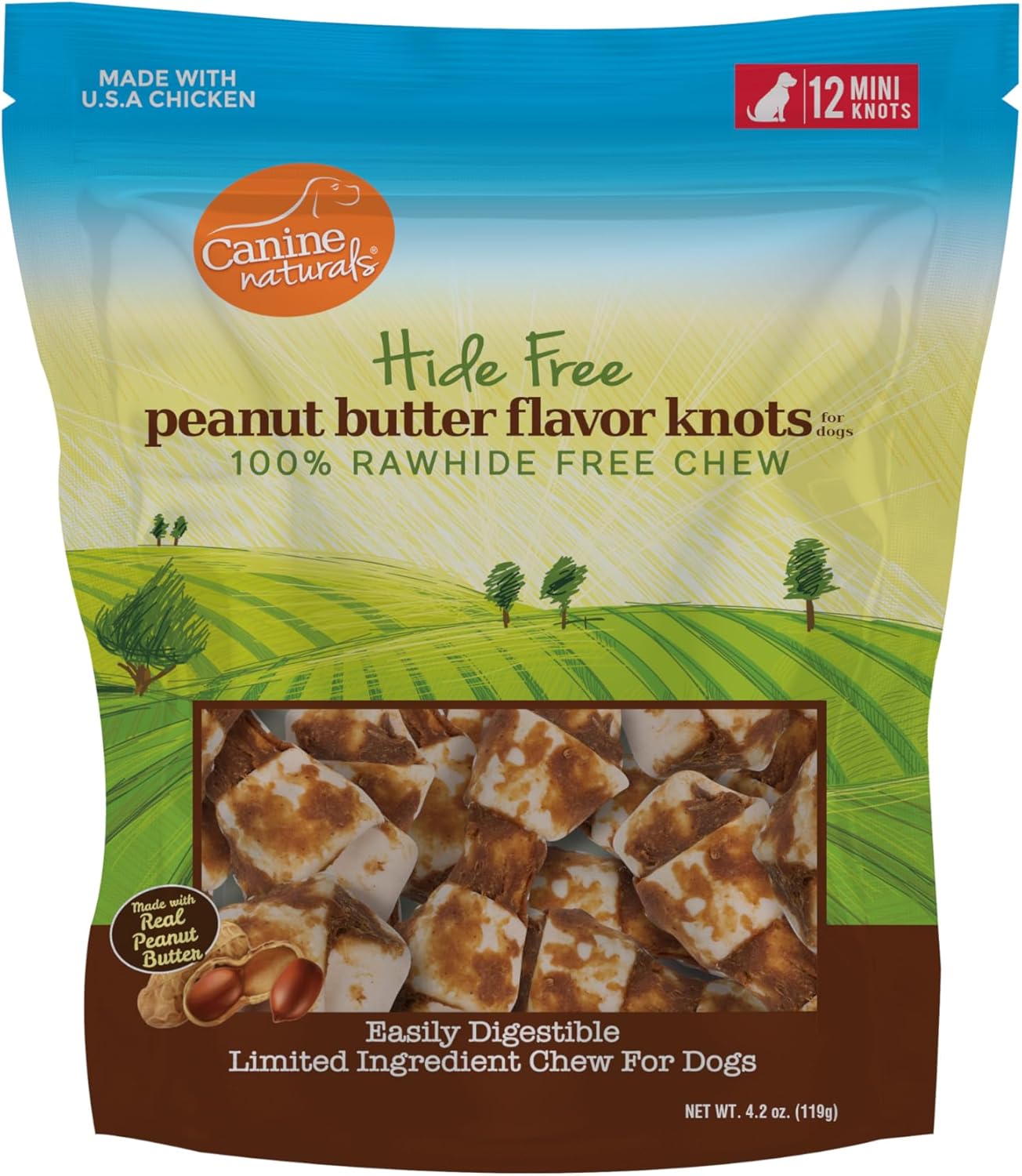 Canine Naturals Rawhide Free Chicken Recipe Dog Chews, Mini Knots, 12 Count