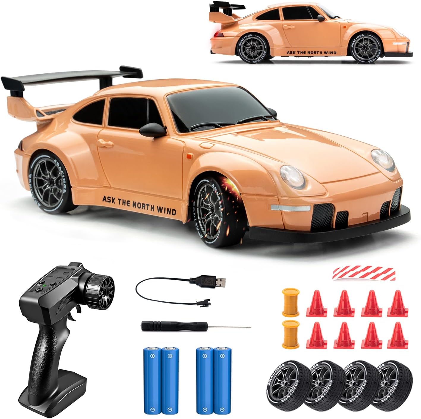 RC Drift Car Purple Racing Livery 1/24 Remote Control Car for Adult | 20KM/H 4WD Low/High Speed RC Cars with LED Lights, Extra Drifting Tires, Vehicle for Kids Boys Girls Beginners Indoor Outdoor