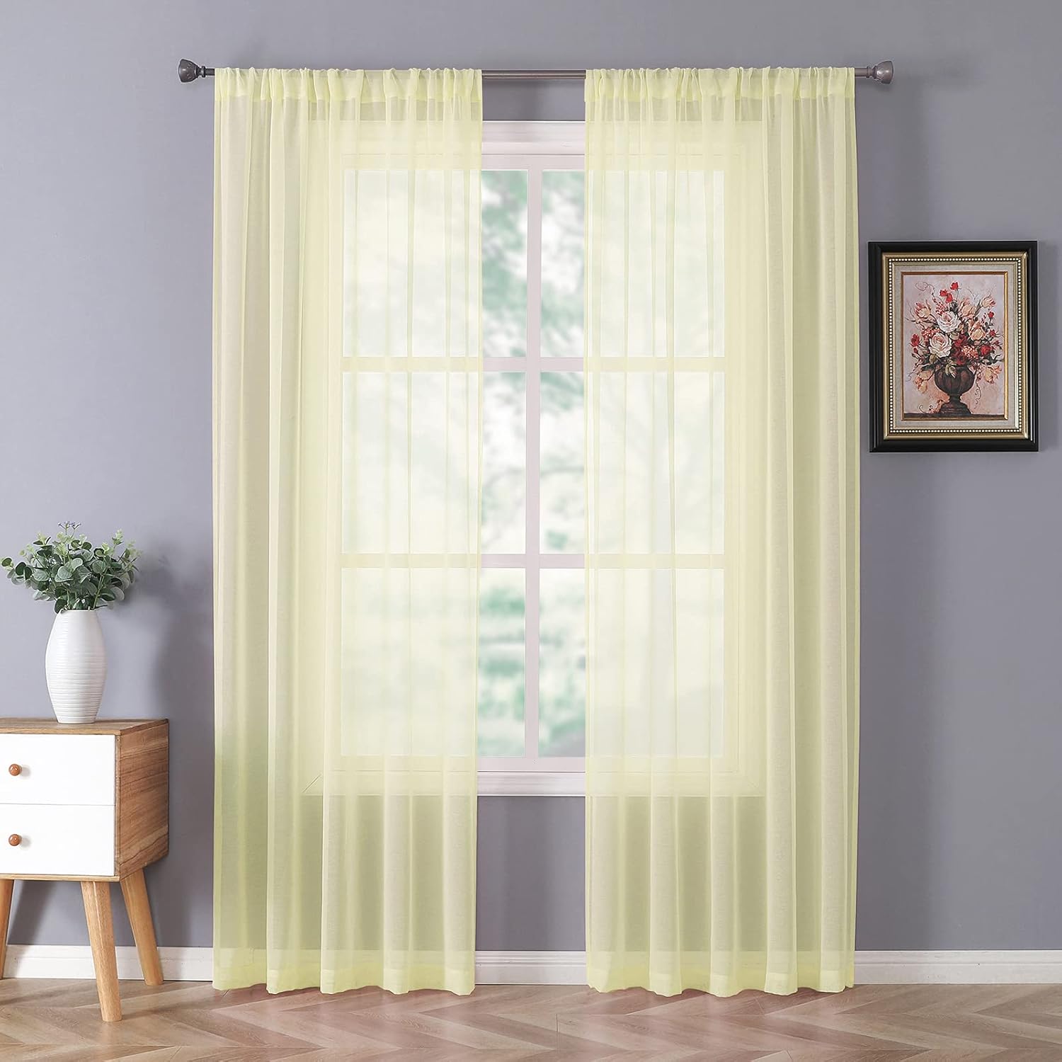 Tollpiz Sheer Curtain Linen Textured Living Room Curtains Sheer Light Filtering Rod Pocket Voile Curtain for Bedroom, 54 x 72 inches Long, White